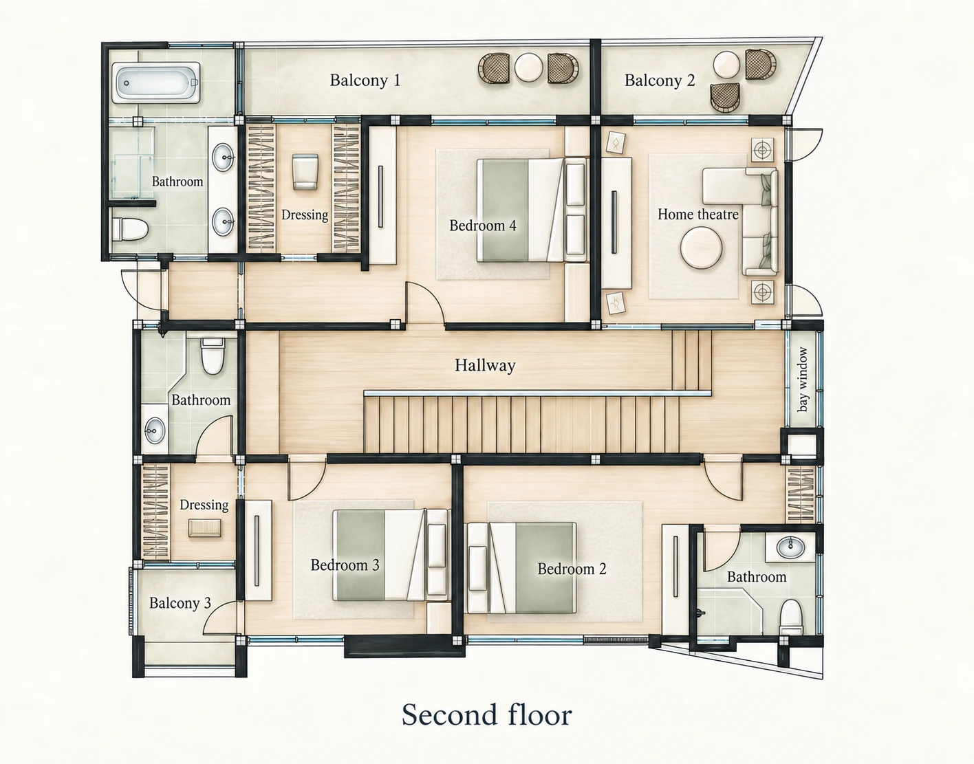 Villa Alive floor 2 watercolor plan